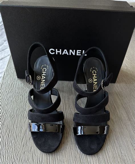 chanel black strappy shoes heels grosgrain|Sandals .